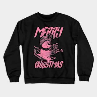 Skiing Snowman - Merry Christmas - Pink Crewneck Sweatshirt